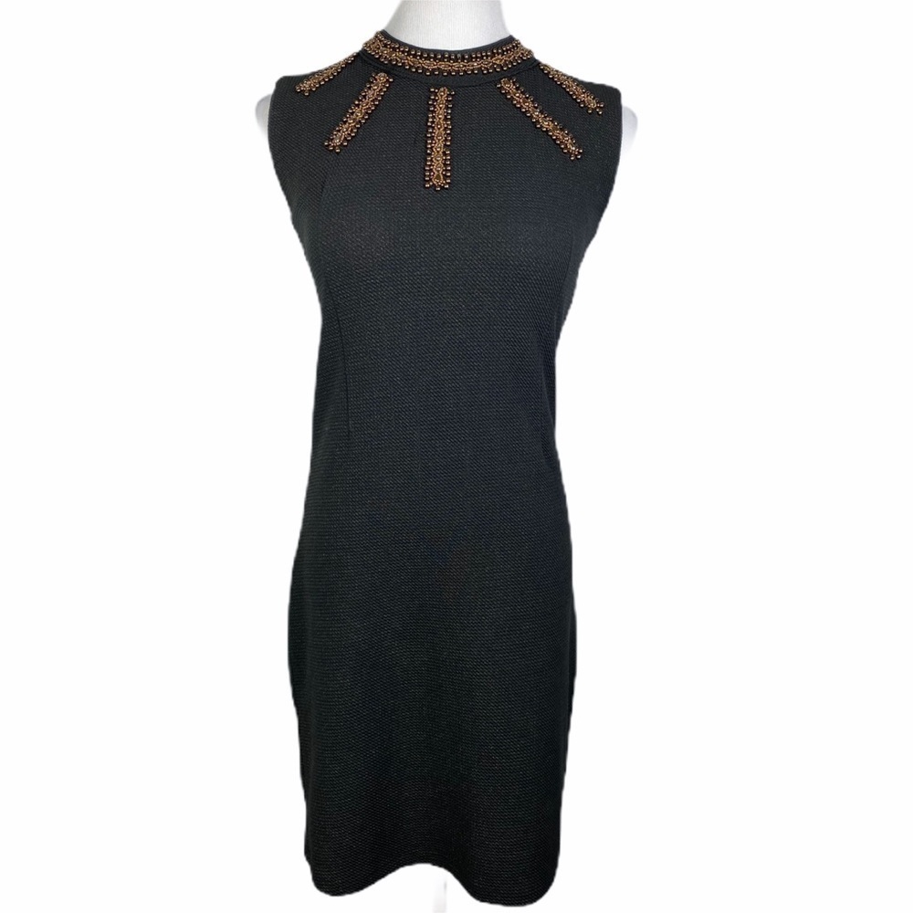 Vestry Bodycon Dress Women's 8 Black‎ Embellished Gold Beaded Sleeveless